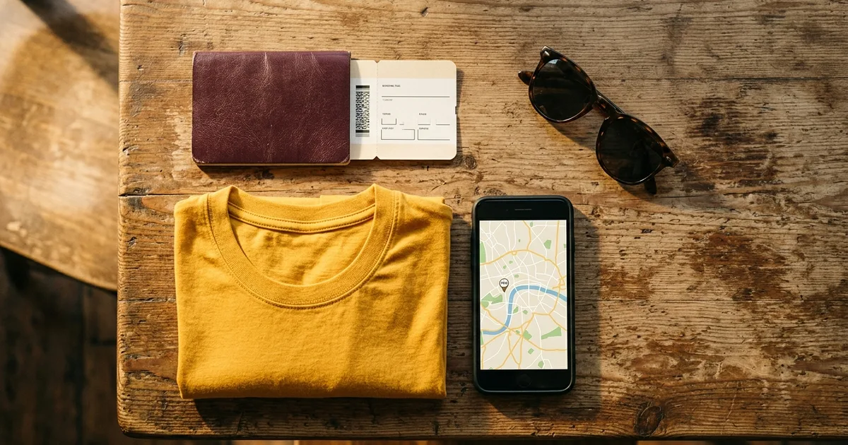 A Colombian passport and a boarding pass on a cafe table next to a folded yellow Tricolor jersey, ready for a World Cup trip