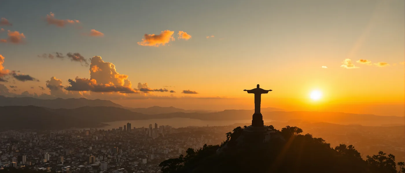Cristo Rey statue on hilltop overlooking Cali at sunset