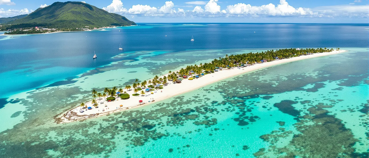 Turquoise Caribbean cove with palm trees on the Gulf of Morrosquillo