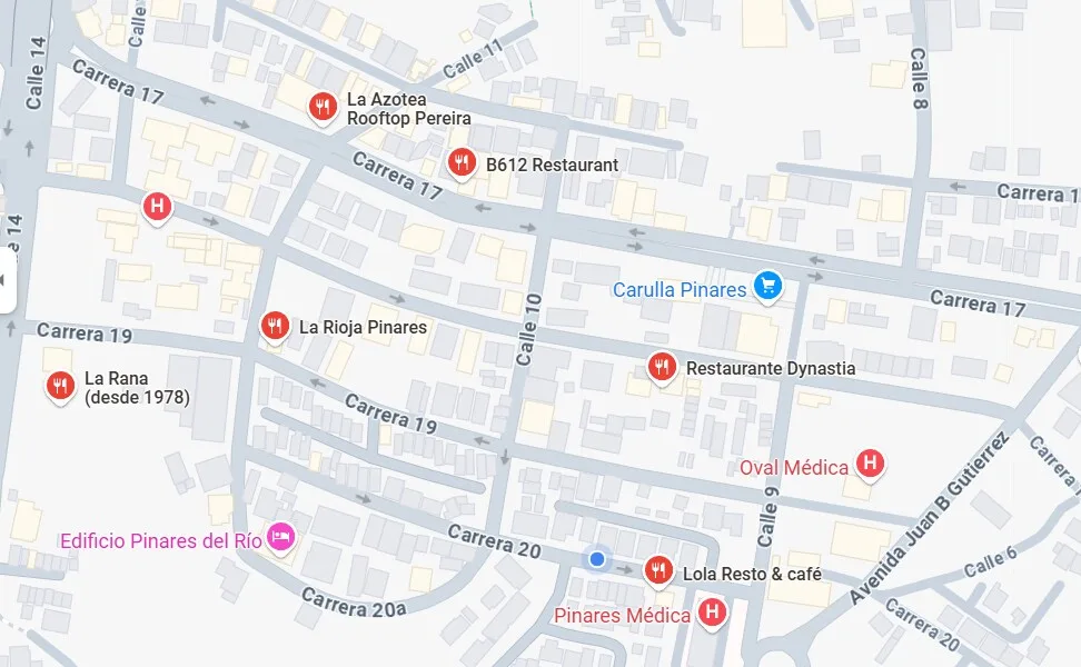 Map of the Pinares neighborhood in Pereira